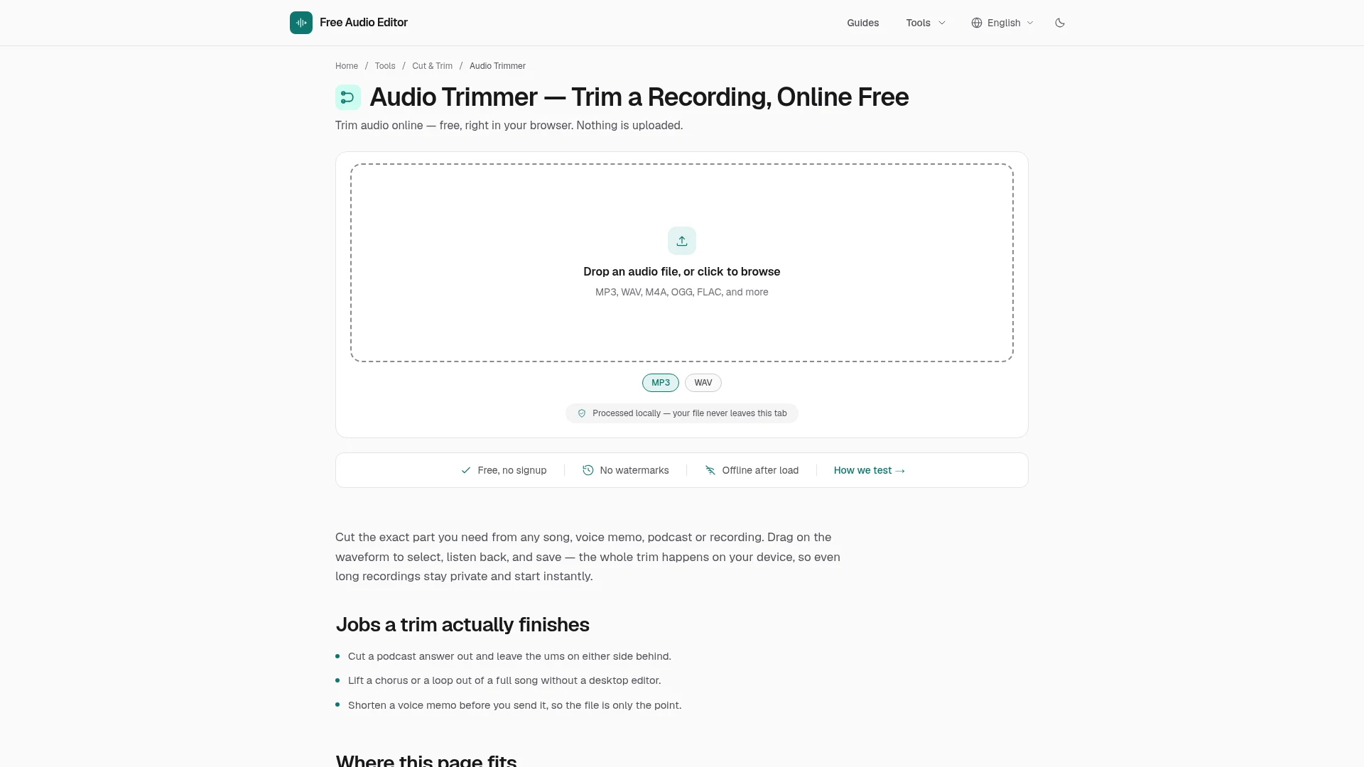 Genuine Free Audio Editor public interface