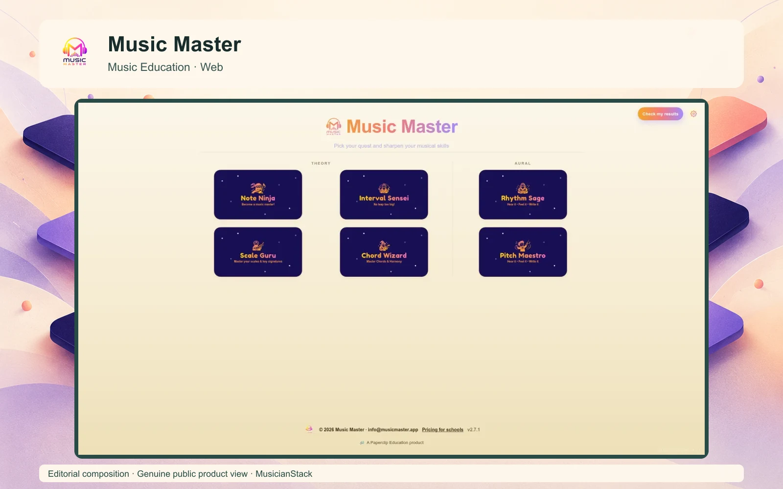 Editorial composition of Music Master showing its genuine public learning workflow.