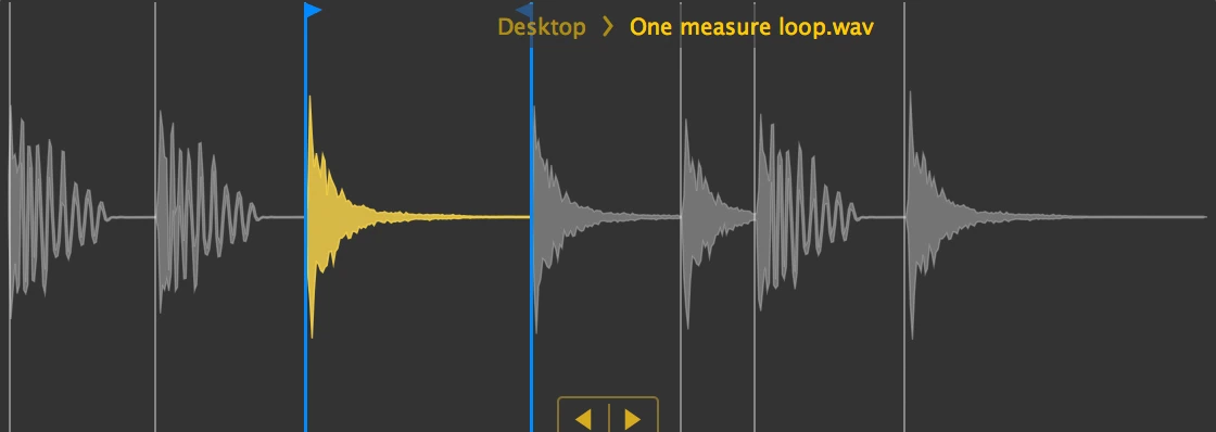 Official Sitala beat-slicing view showing detected hits and the selected slice in a drum-loop waveform.