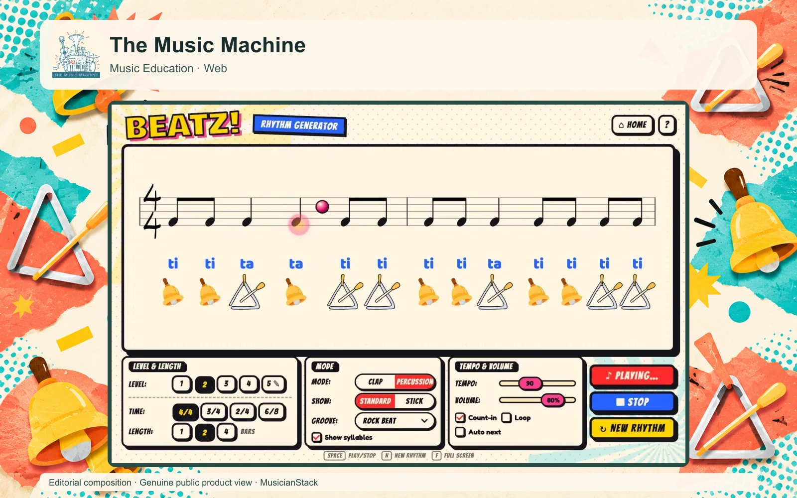 Editorial composition of The Music Machine showing its genuine public learning workflow.